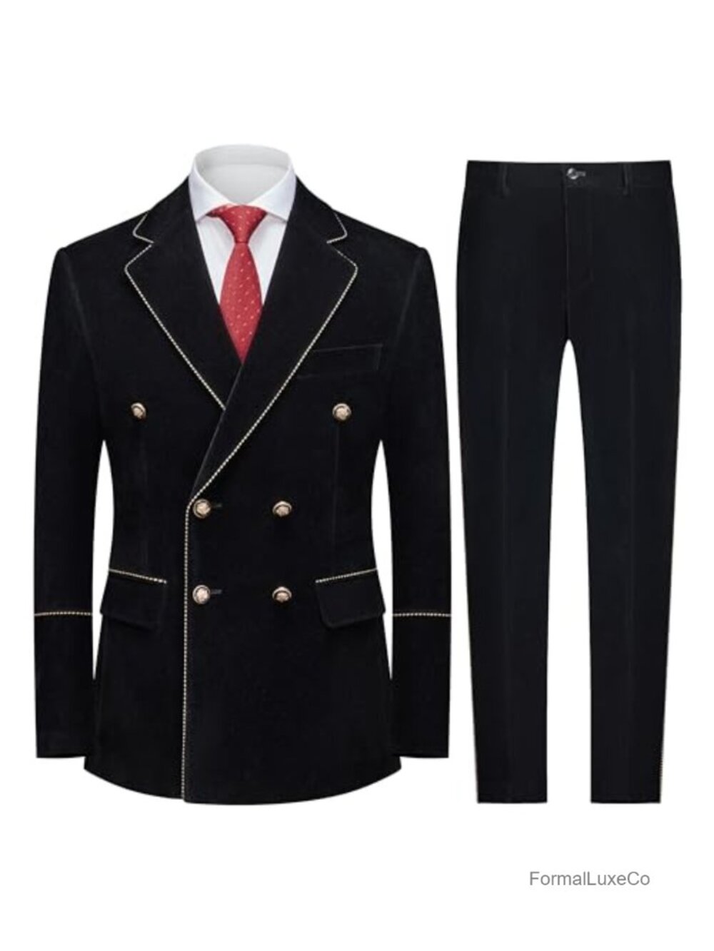 Mens Velvet Suit Double Breasted 2 Piece Slim Fit Tuxedo Prom